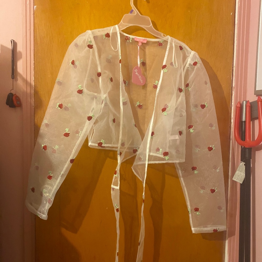 Sugar Thrillz Sweet Embroidered Long Sleeve Wrap Top